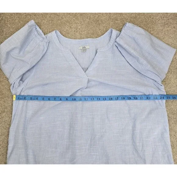 Croft & Barrow Embroidered Scallop Hem Blouse Shirt Size 1X Striped Blue White - Picture 7 of 9